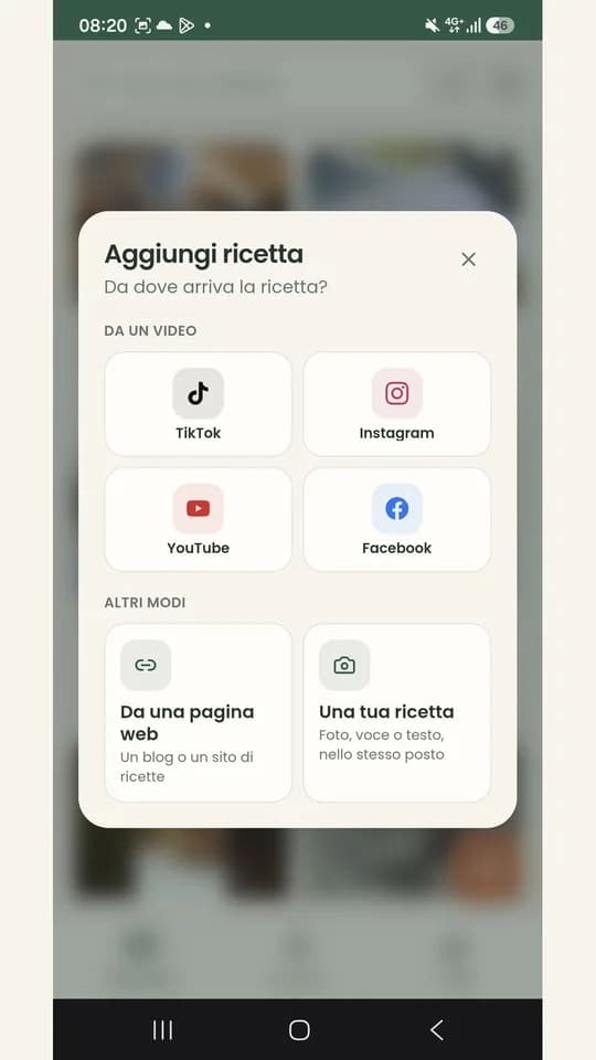 La scelta della fonte quando aggiungi una ricetta